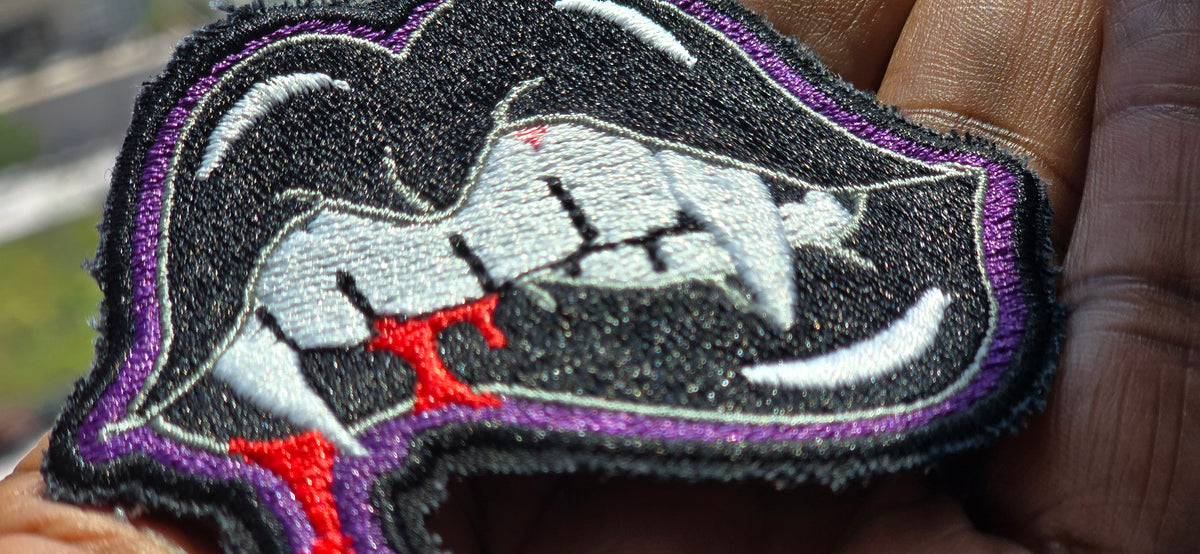 Vampire Lips Patch | Fangs and Blood Drop Embroidered Patch, Available in Several Colors