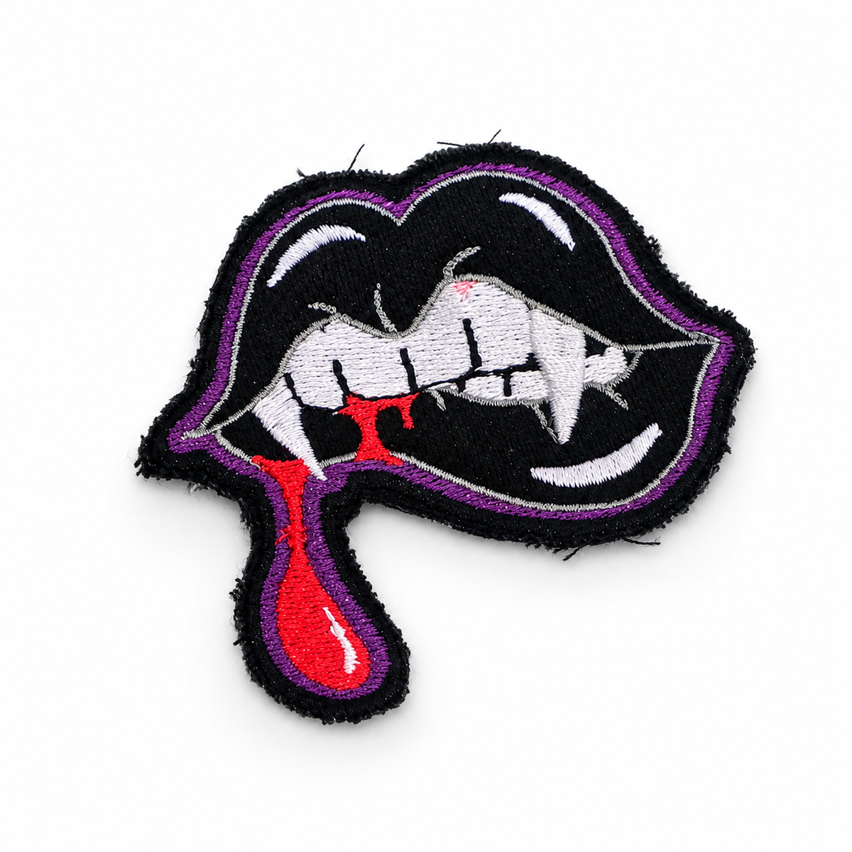 Vampire Lips Patch | Fangs and Blood Drop Embroidered Patch, Available in Several Colors